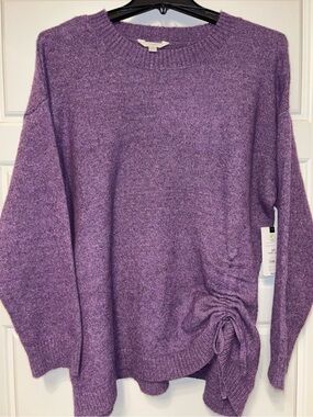 Terra & Sky Lavender Crewneck Sweater with Side Ruched Tie